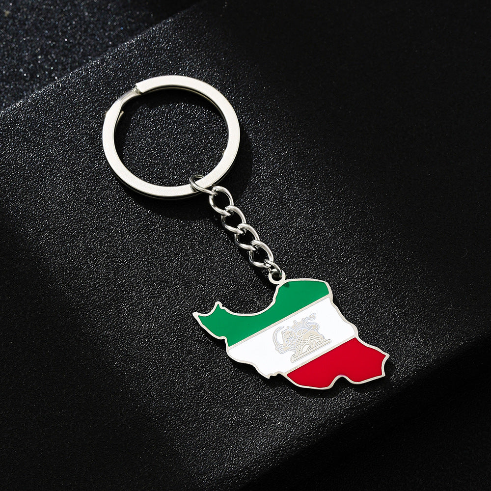 Retro Oil Drip Iranian Pendant Keychain – Vintage Persian Style Key Ring Accessory