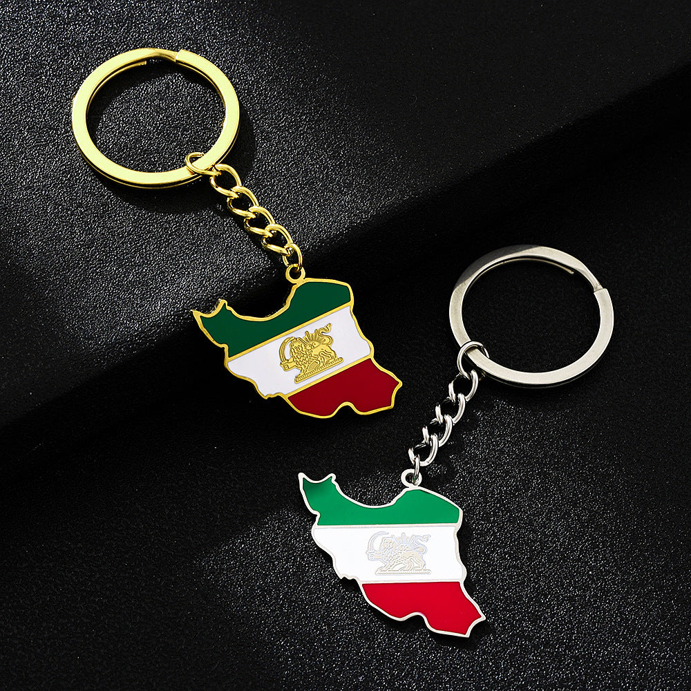 Retro Oil Drip Iranian Pendant Keychain – Vintage Persian Style Key Ring Accessory