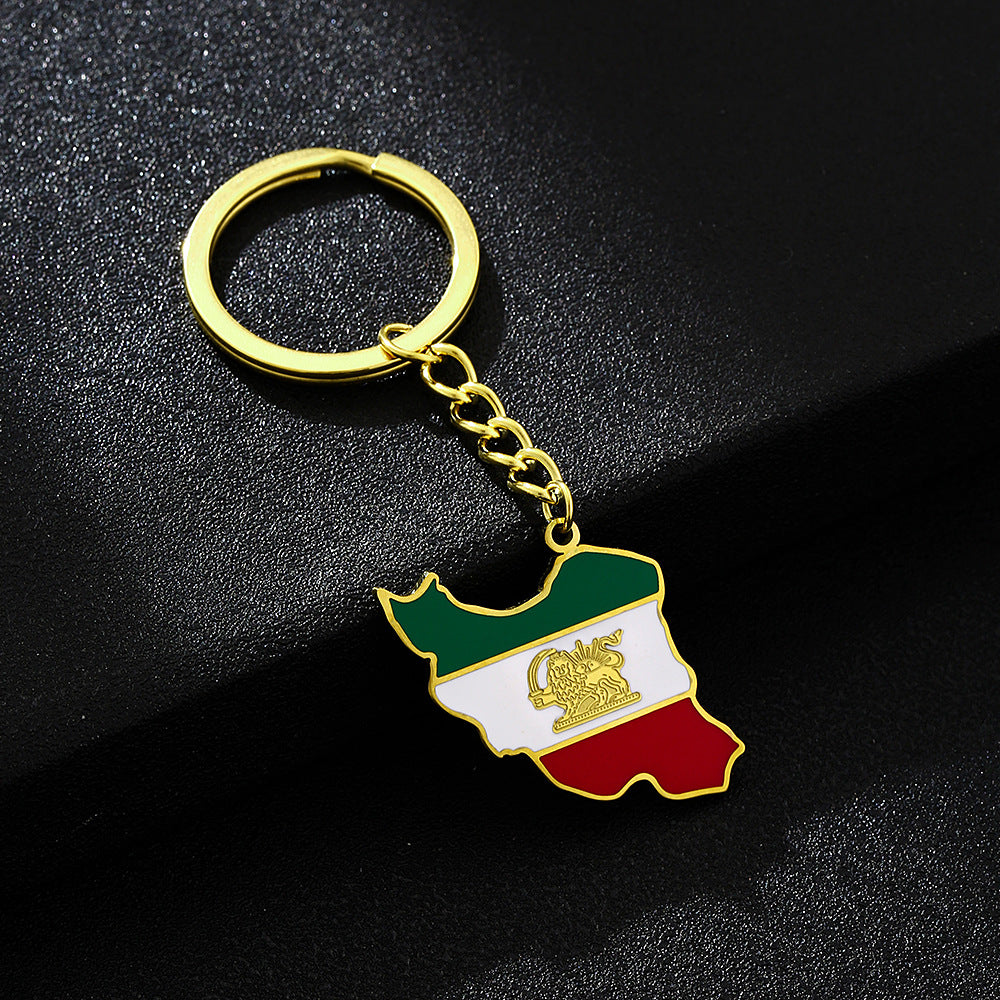 Retro Oil Drip Iranian Pendant Keychain – Vintage Persian Style Key Ring Accessory